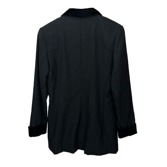 Hugo Buscati Women's Size 10‎ Black Long Blazer Velvet Details 6 Button Front - Picture 3 of 6